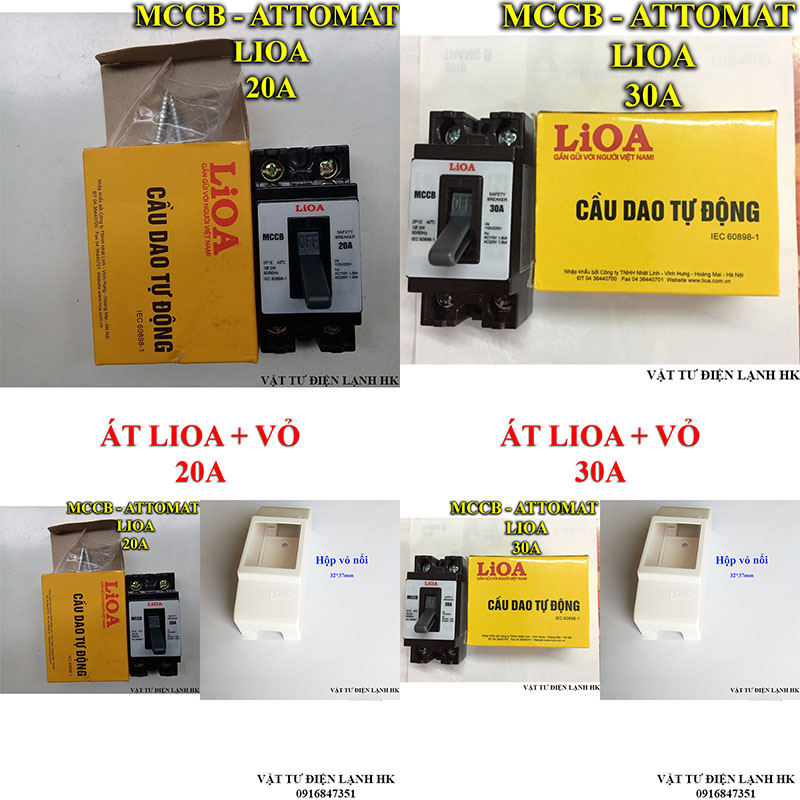 Cầu dao aptomat LIOA HMC 20A 30A kèm vỏ - không vỏ - Át CB - Attomat MCCB - Cầu dao an toàn Atomat Li oa
