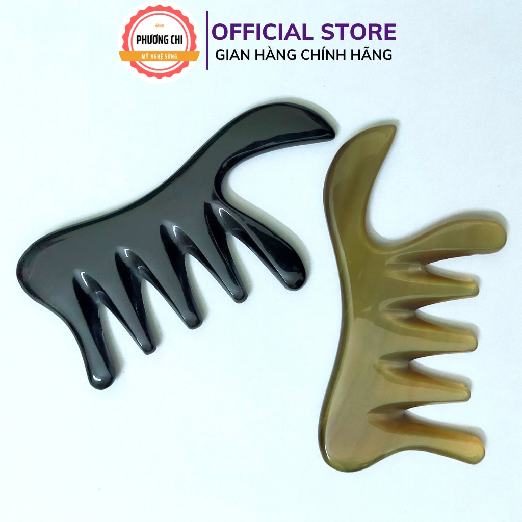 Lược sừng trâu răng thưa đa năng dùng massage đầu, ấn huyệt, lược gỡ rối - Mỹ Nghệ Phương Chi