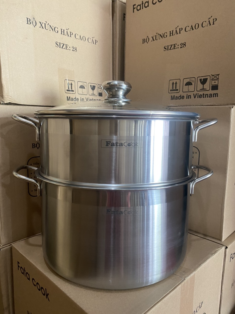 Bộ nồi xửng hấp 28cm thương hiệu Fata Cook dùng được bếp điện từ