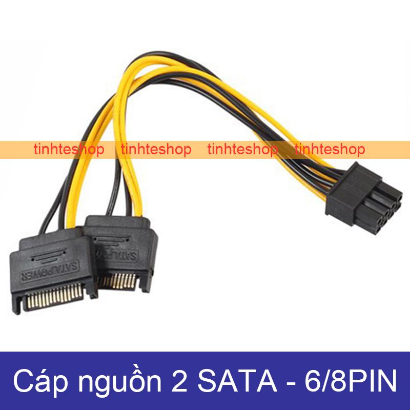 Cáp chuyển và chia nguồn 2 đầu SATA sang 8 PIN 6+2 (2 SATA ra 8PIN tách thành 6 PIN) 20Cm