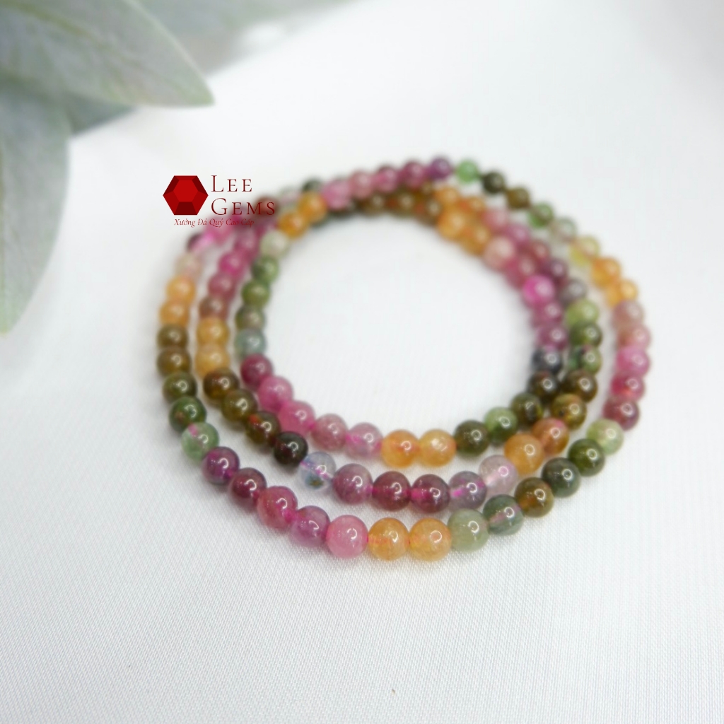 Chuỗi Vòng Đá Tourmaline Tự Nhiên Đa Sắc Vip | Chuỗi hạt đá phong thuỷ dành cho nữ, size 5li