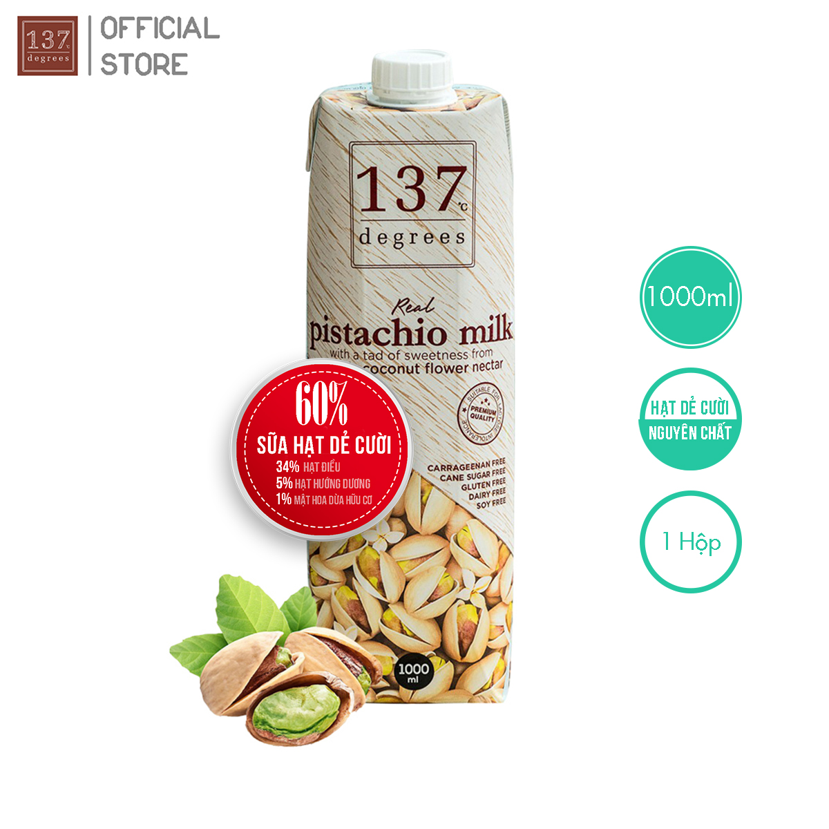 Sữa HẠT DẺ CƯỜI Nguyên Chất 137 Degrees Thái Lan - Hộp 1000ml