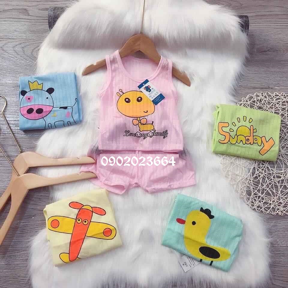[Hàng đầu mùa] Bộ quần áo cotton giấy màu sát nách cho bé trai bé gái 3-15kg
