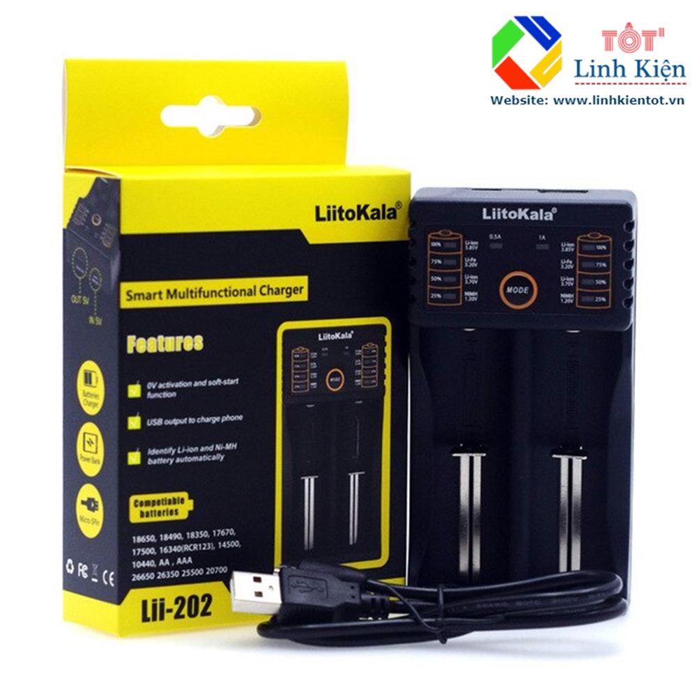[Official] Bộ Sạc Pin Đa Năng LiitoKala Lii-202 18650 26650 14500 AA AAA