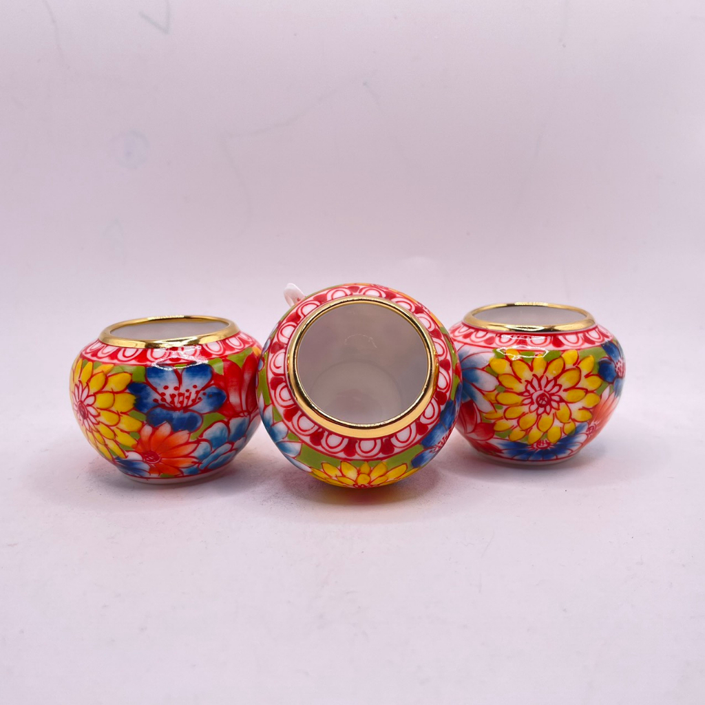 Cóng chim chào mào. cóng vẽ tay bách hoa miệng kẻ vàng kim, bộ 3 cóng to bằng nhau, hàng đẹp, cóng chim chào mào cao cấp, gắn kèm tai