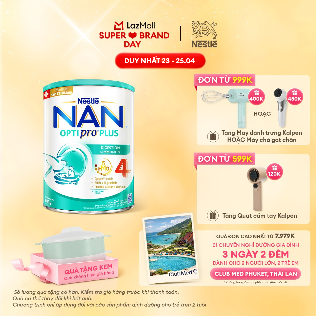 [CHỈ 23 - 25.04 QT Đơn 599K/999K] [Tặng Bộ xửng hấp] Sữa Bột Nestlé NAN OPTIPRO PLUS 4 1500g Cho Bé 2 - 6 Tuổi: Công Thức Độc Quyền Nhập Khẩu Từ Thụy Sỹ, Chứa Phức Hợp 5-HMO