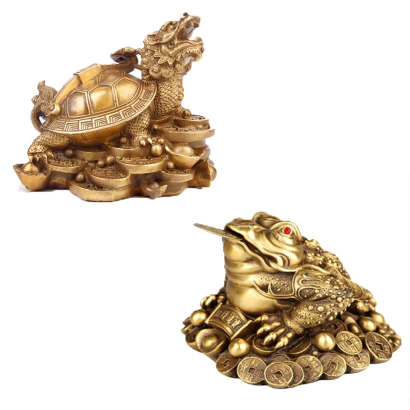 Bộ linh vật trên ban thờ thần tài cóc thiềm thừ rùa đầu rồng long quy bằng đồng thau phong thủy Hồng Thắng - cỡ nhỏ