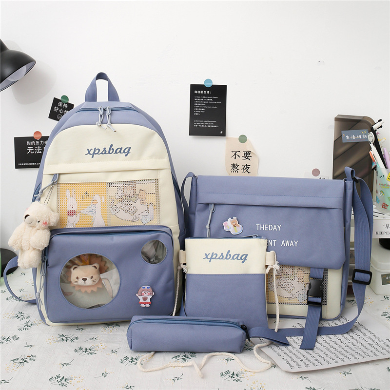 Balô Ulzzang Chống Thấm, Balô Thời Trang, Balô Học Sinh, Sét Balô 4 Món - Combo Balô 4 Món SƯ TỬ