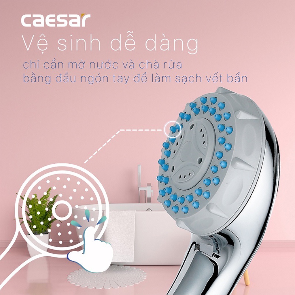 Tay sen tắm caesar cao cấp 3 chức năng phun nước, nhựa abs mạ crom kết nối được với các loại dây sen