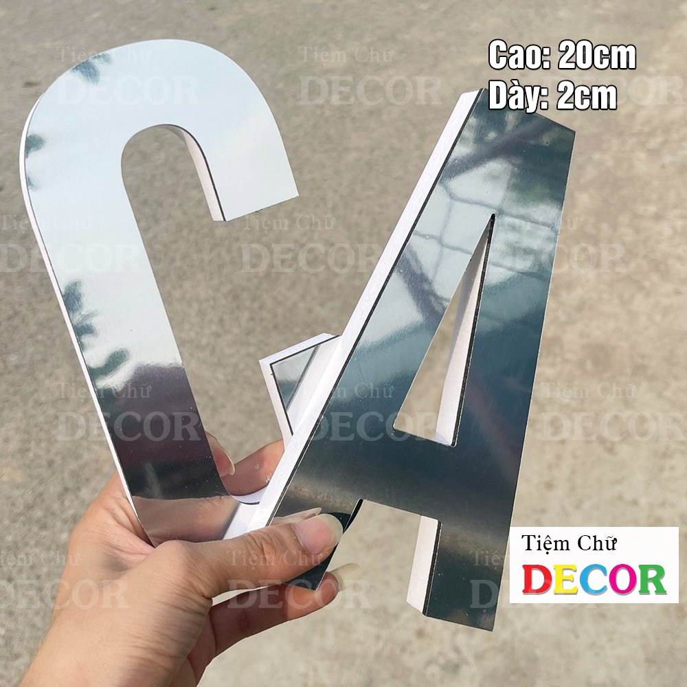 Chữ Nổi Bạc Gương 20cm T1 In Hoa Dán Tường Trang Trí Tiệm - Chữ Decor Biển quảng cáo Chất Liệu Fomex