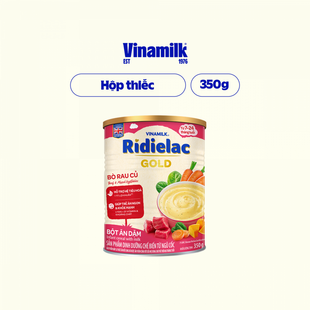 4 Hộp Bột Ăn Dặm Ridielac Gold Bò Rau Củ - Hộp Thiếc 350g