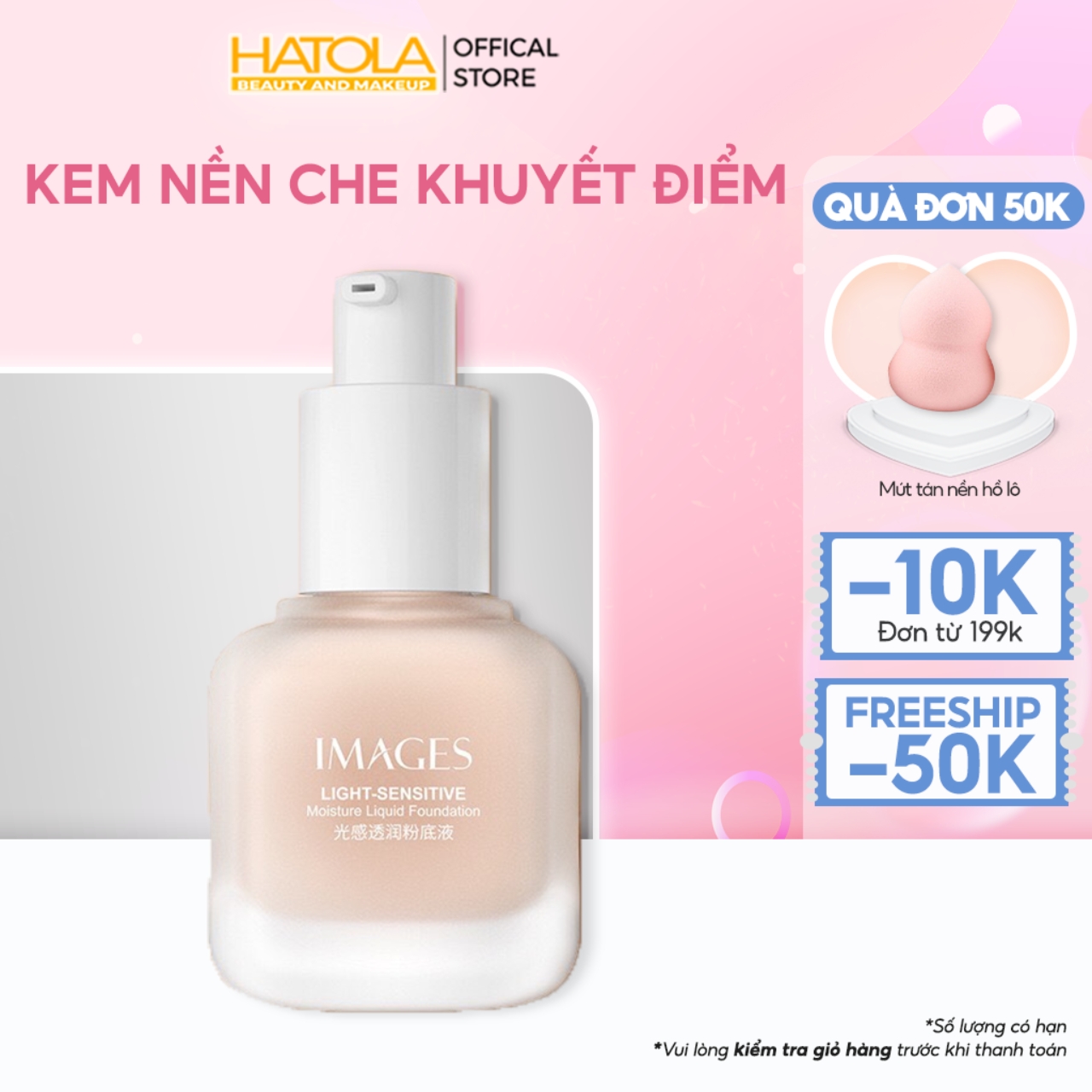 Kem nền che khuyết điểm nam nữ Image kiềm dầu (TẶNG kèm mút trang điểm) kháng nước lâu trôi tạo lớp phủ trắng hồng giúp da mềm mịn kiềm dầu không khô da phù hợp với mọi loại da HTL-KN-IMAGES1