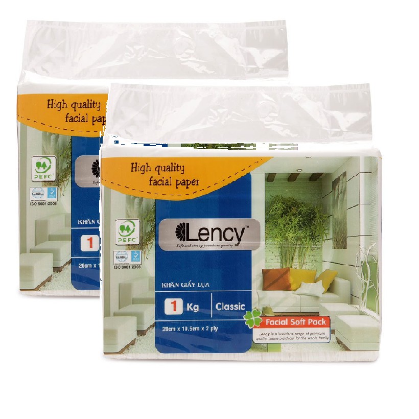 Combo 2 gói Khăn giấy lụa Lency gói tiết kiệm 1 kg (2 lớp)