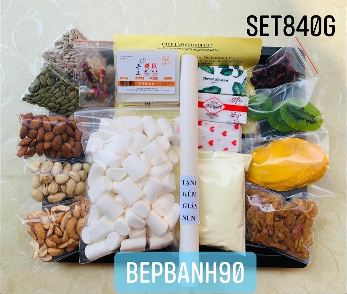 SET NGUYÊN LIỆU LÀM KẸO NOUGAT-KẸO HẠNH PHÚC Tặng kèm tờ công thức siêu chuẩn