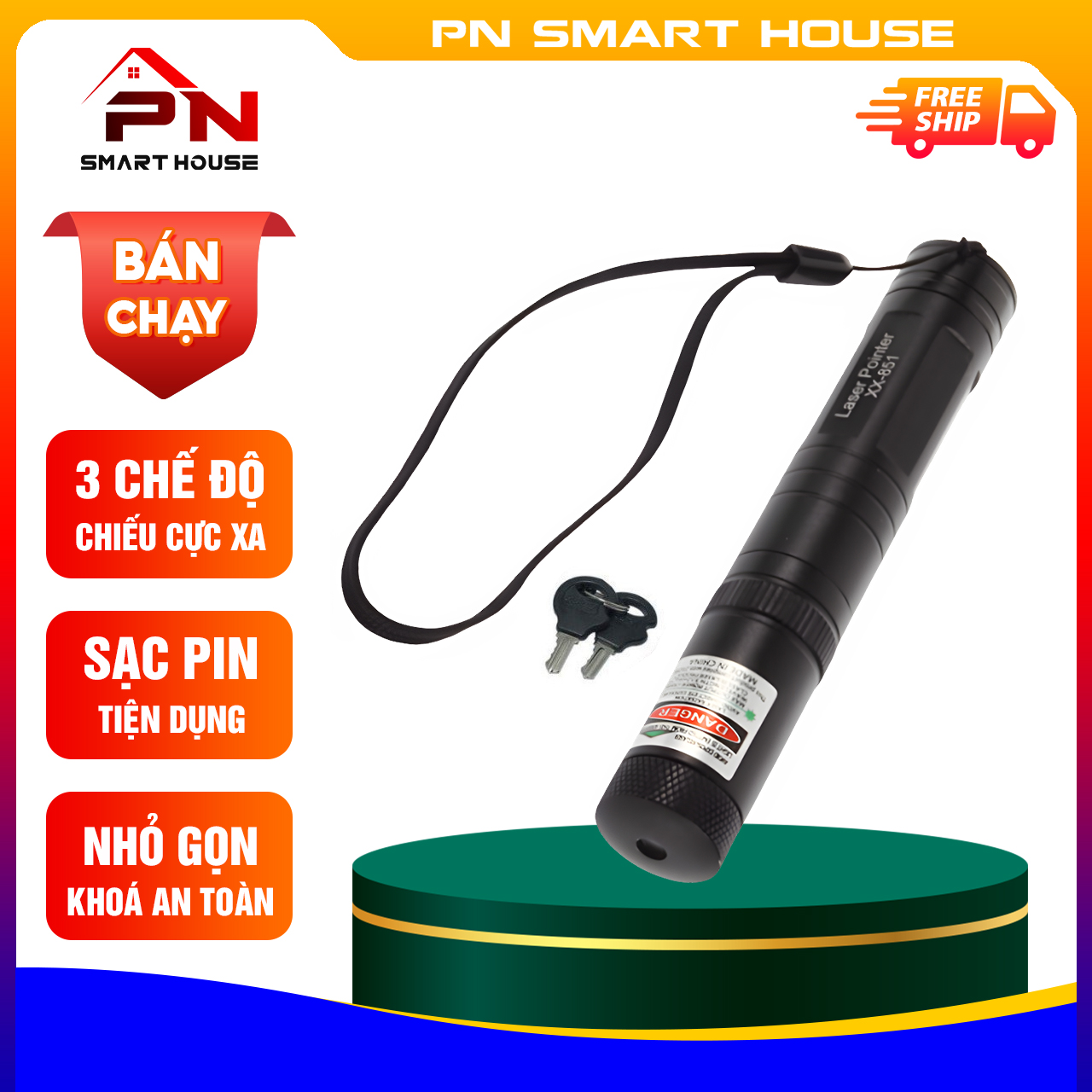 Đèn pin laser 303 Cao Cấp gồm pin, sạc và khóa, Bút trình chiếu laser, Đèn laze 303, Đèn pin laser 303 Cao Cấp