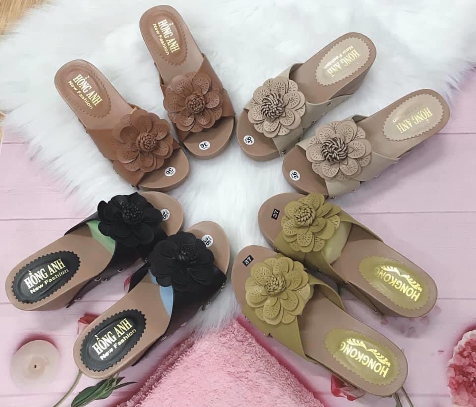 Dép đế xuồng quai chéo hoa cúc, cao 7cm. Hàng VN chất lượng cao