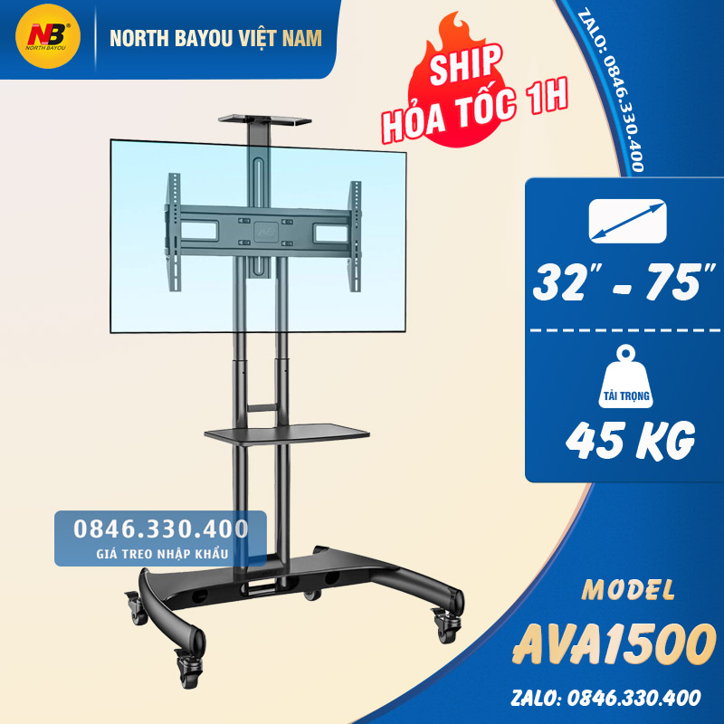 [Chính Hãng] Giá Treo Tivi Di Động NB AVA1500-60-1P 32 - 75 Inch - Kệ Treo Tivi Phòng Họp Hội Nghị Có Bánh Xe