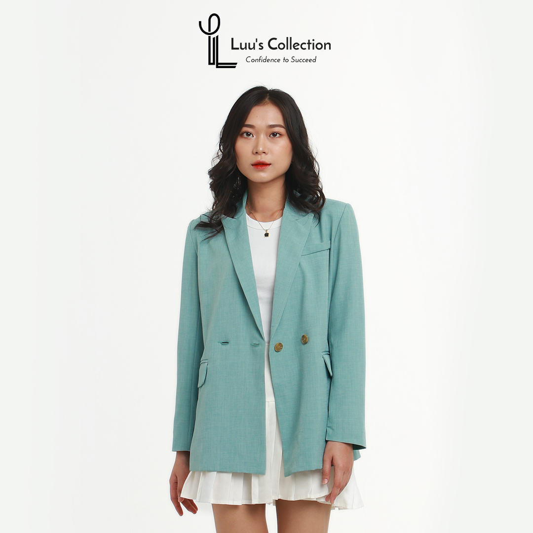 Áo Khoác Blazer Một Khuy Màu Xanh Chất Vải Linen Luu's Collection