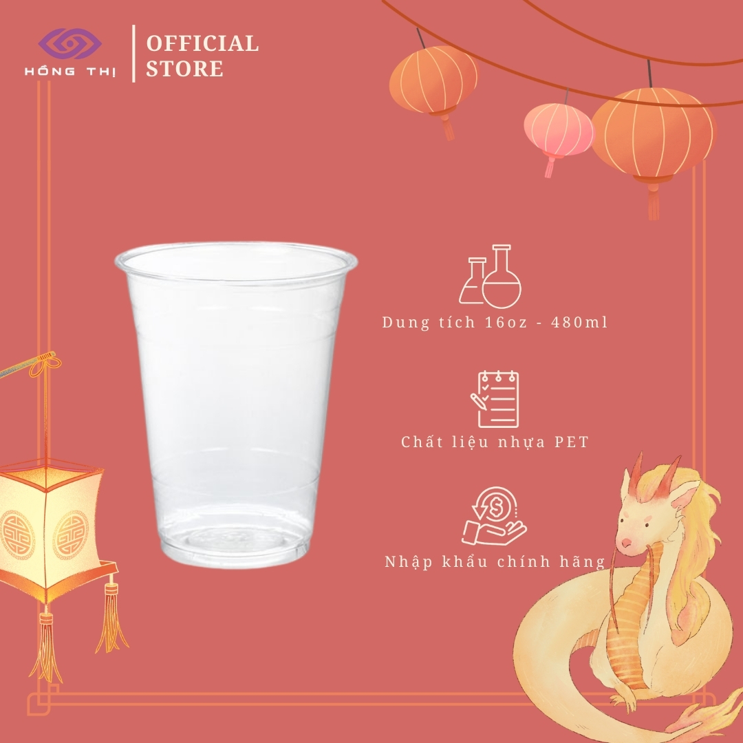 Ly nhựa 16oz-480ml - 50 cái / cây không nắp - hàng nhập khẩu