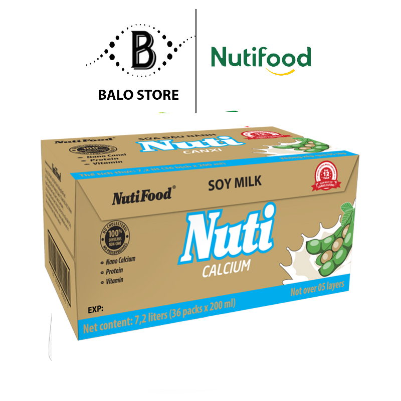 Thùng 36 Bịch Sữa đậu nành Nuti Canxi Bịch 200ml TU.NSDNX01LA - Thương Hiệu NUTIFOOD - BALO STORE