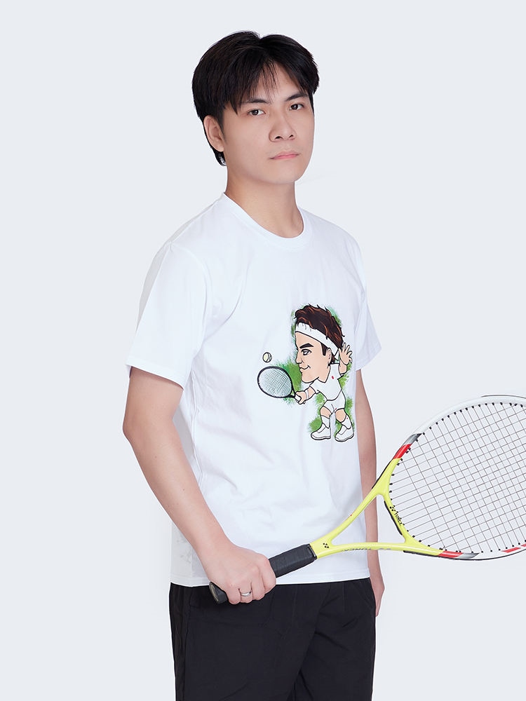 Cartoon Federer Cotton T-Shirt Pathfinder Sports Tennis Uniform Tennis Top Set Half Sleeves