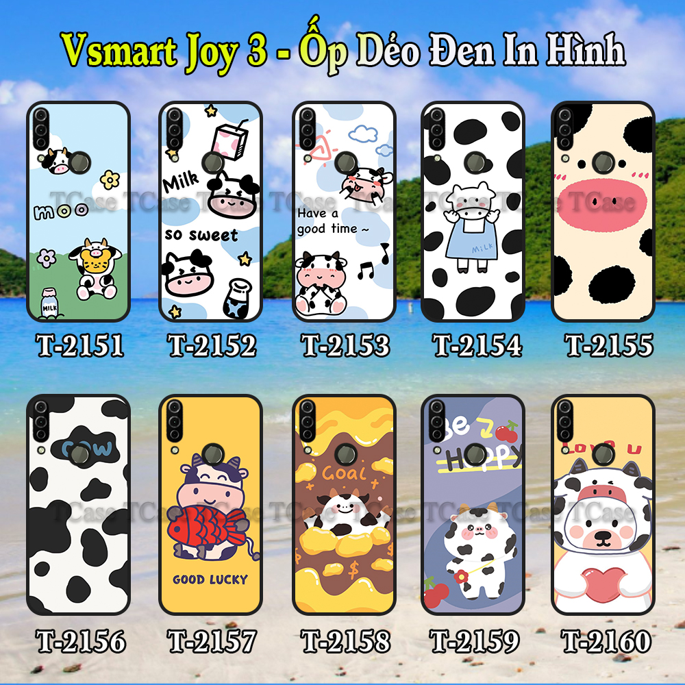 Ốp lưng Vsmart Joy 3 dẻo đen in hình Bò Sữa