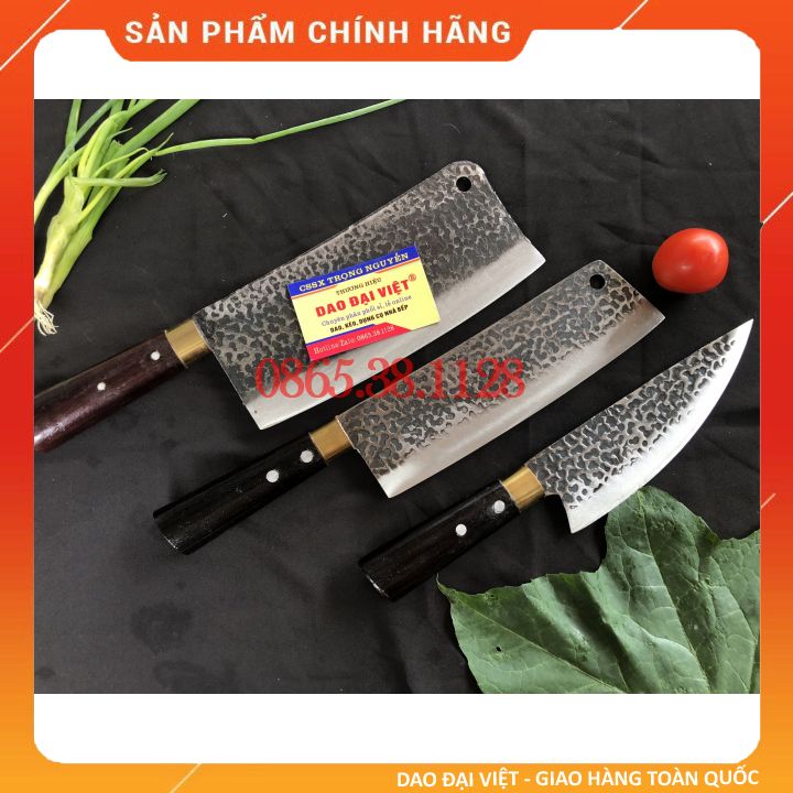 ❤️dao đại việt❤️ bộ 3 món dao nhà bếp làm từ thép nhíp dập vân 2 mặt kháng gỉ tốt cao cấp, dao chặt, dao thái, dao bầu - dao chặt xương, gà, vịt, dao thái rau, củ, lọc thịt, tiện dụng