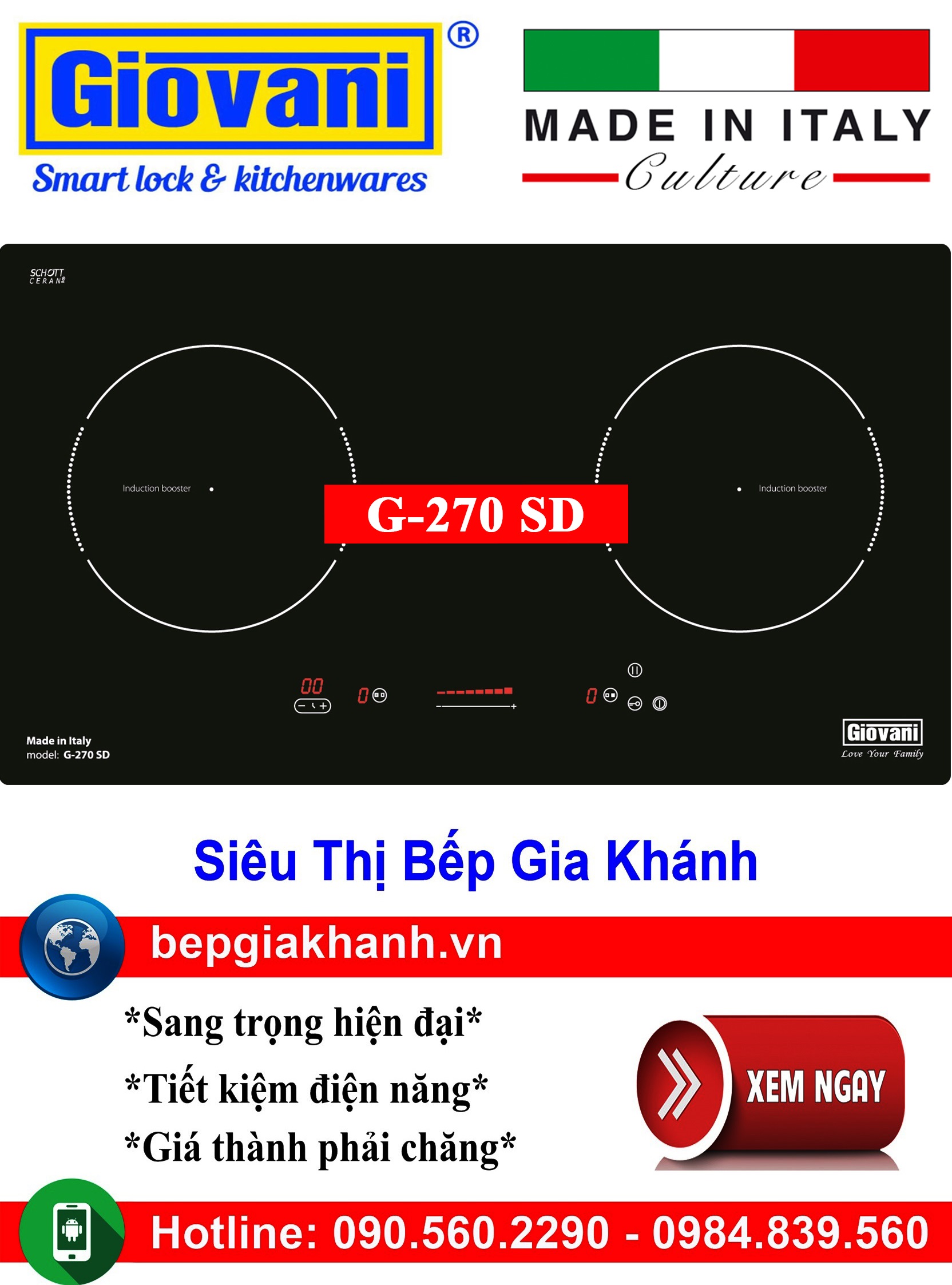 [HCM]Bếp từ đôi Giovani G-270 SD nhập khẩu Italy, bếp từ, bếp điện từ, bếp từ đôi, bếp điện từ đôi, bếp từ giá rẻ, bếp điện từ giá rẻ, bếp từ đơn, bep tu don, bep tu