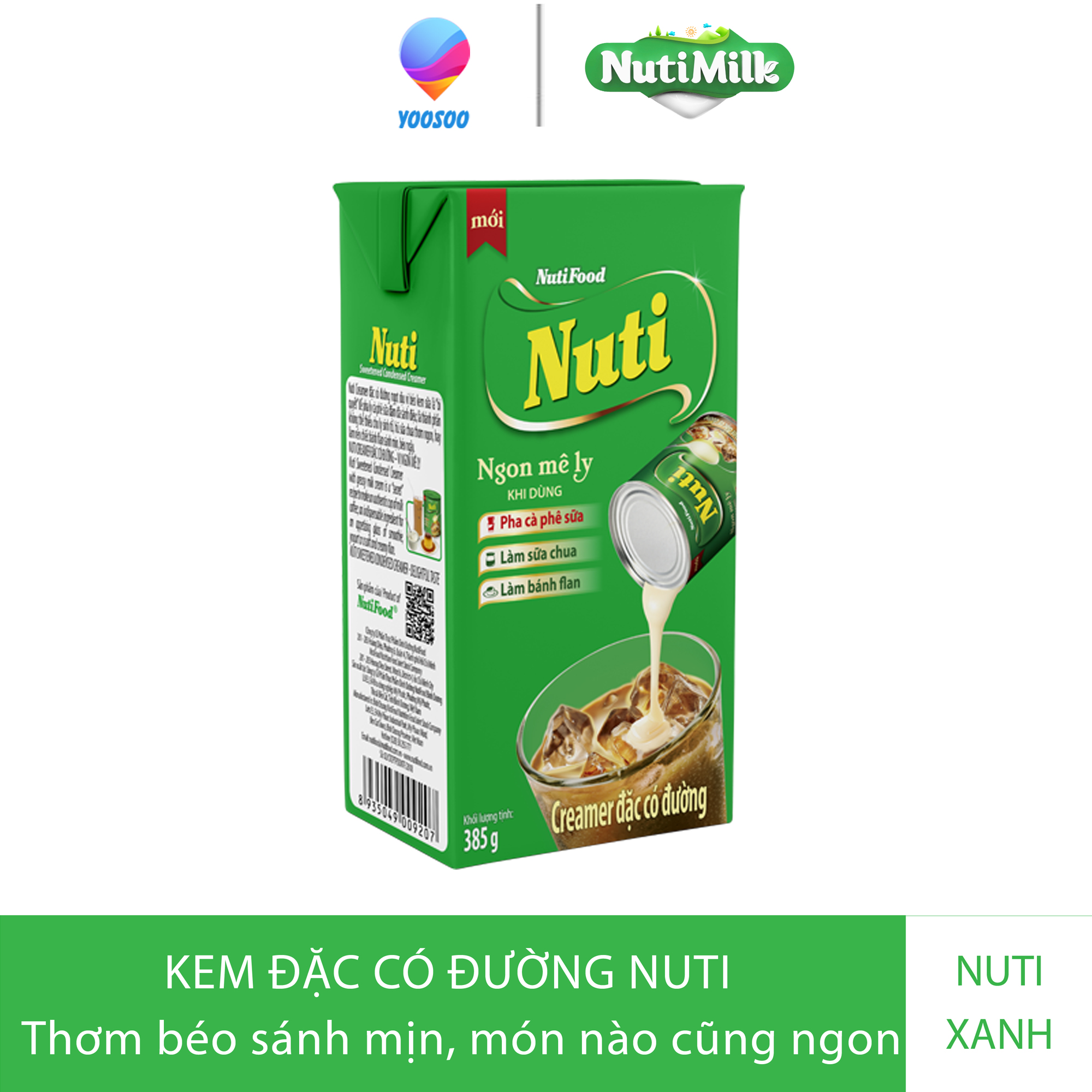 [BAO BÌ MỚI - NGON MÊ LY] Hộp Creamer/ Sữa Đặc Có Đường Nuti (Xanh lá) Hộp 385g- Thương Hiệu NUTIFOOD - TTGT89