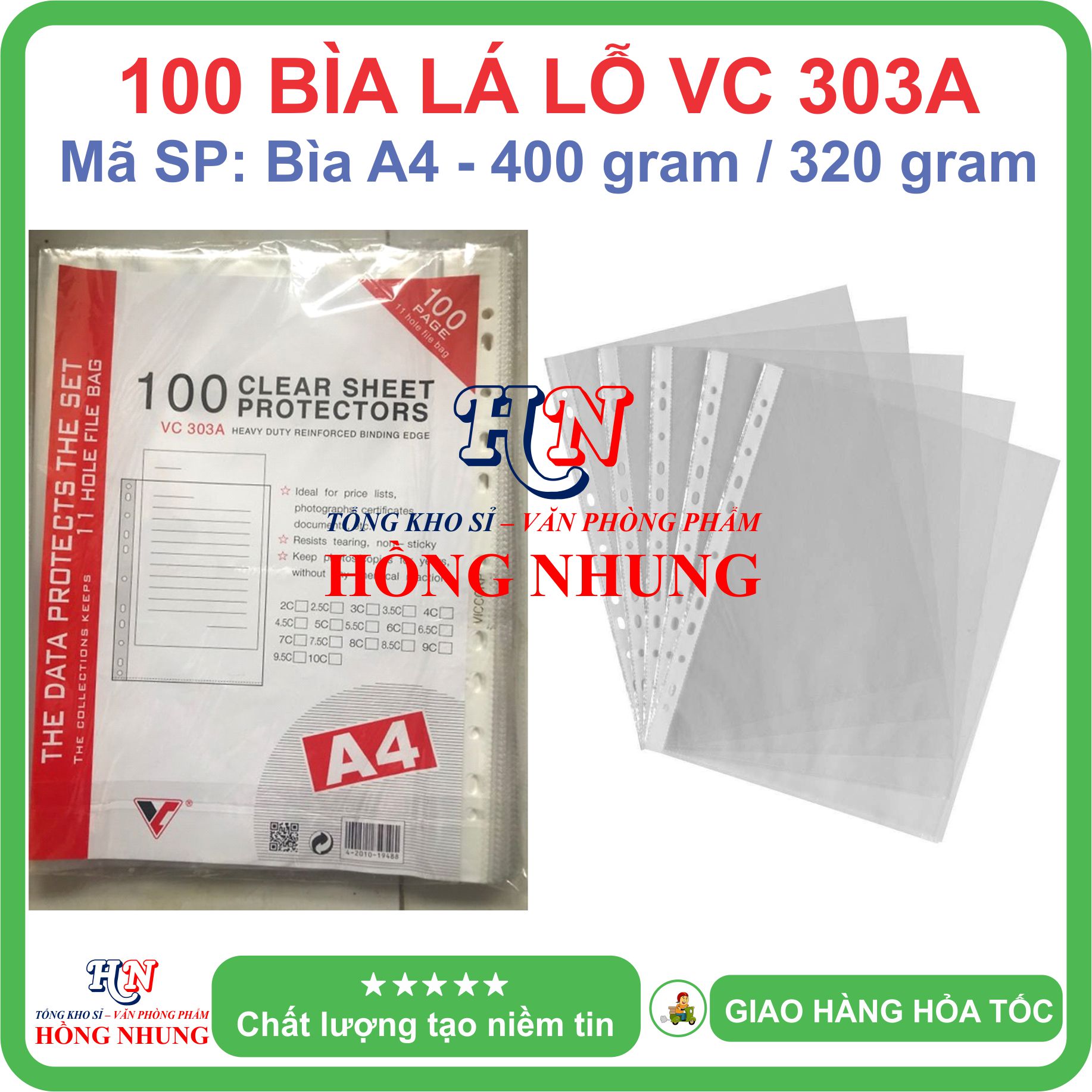 [SÉT] Xấp 100 Bìa lá lỗ VC 303A loại 400g / 320g, màu trắng giúp bạn lưu trữ hồ sơ dễ dàng