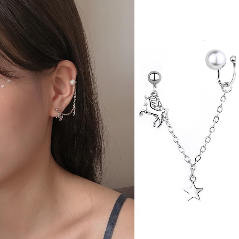 Bông tai 1 chiếc đeo 1 lỗ kẹp vành hình ngựa con dễ thương