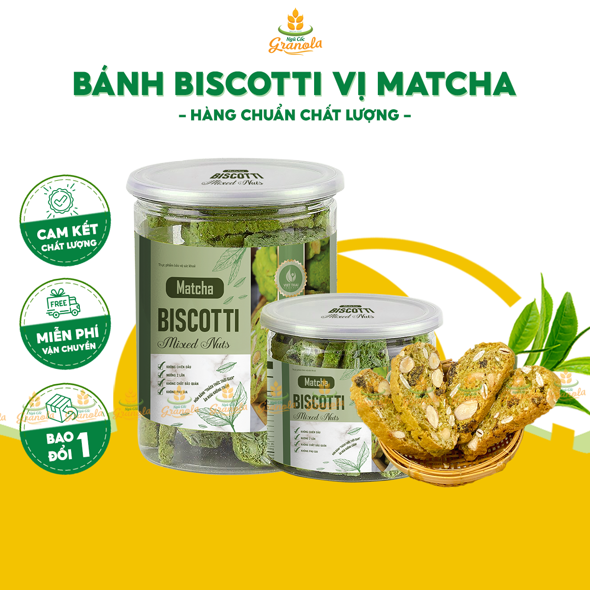Bánh Biscotti Matcha ăn kiêng giảm cân heathly 100% nguyên cám, siêu hạt ăn sáng dinh dưỡng