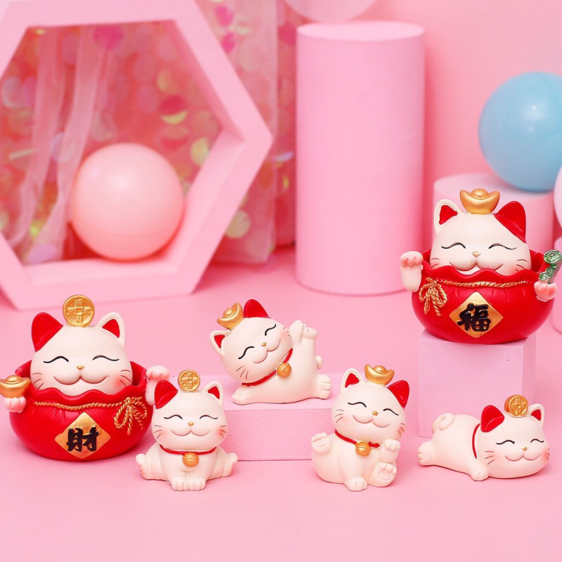 Set 4 tượng mèo thần tài may mắn tài lộc