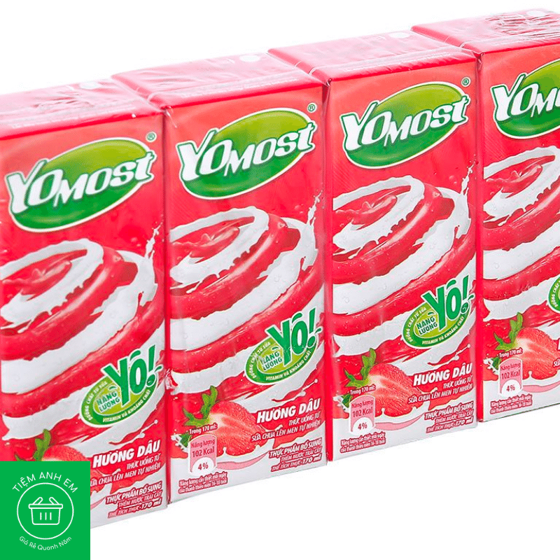 Lốc 4 hộp sữa chua uống hương dâu YoMost 170ml