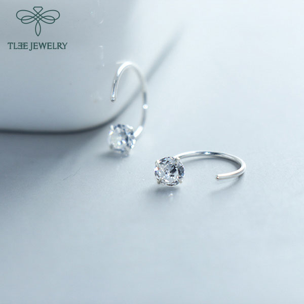 Khuyên tai bạc TLEE nụ đá dáng móc câu unisex TleeJewelry B0241