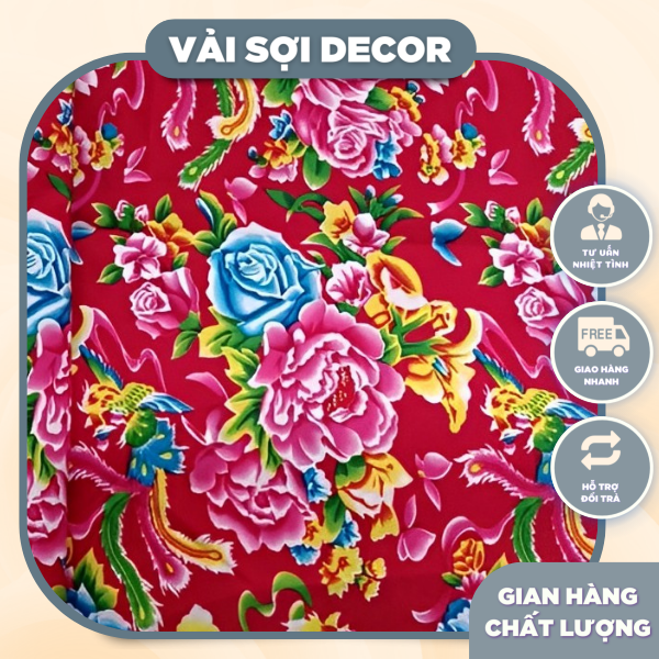 Vải chăn con công đơn đỏ Decor