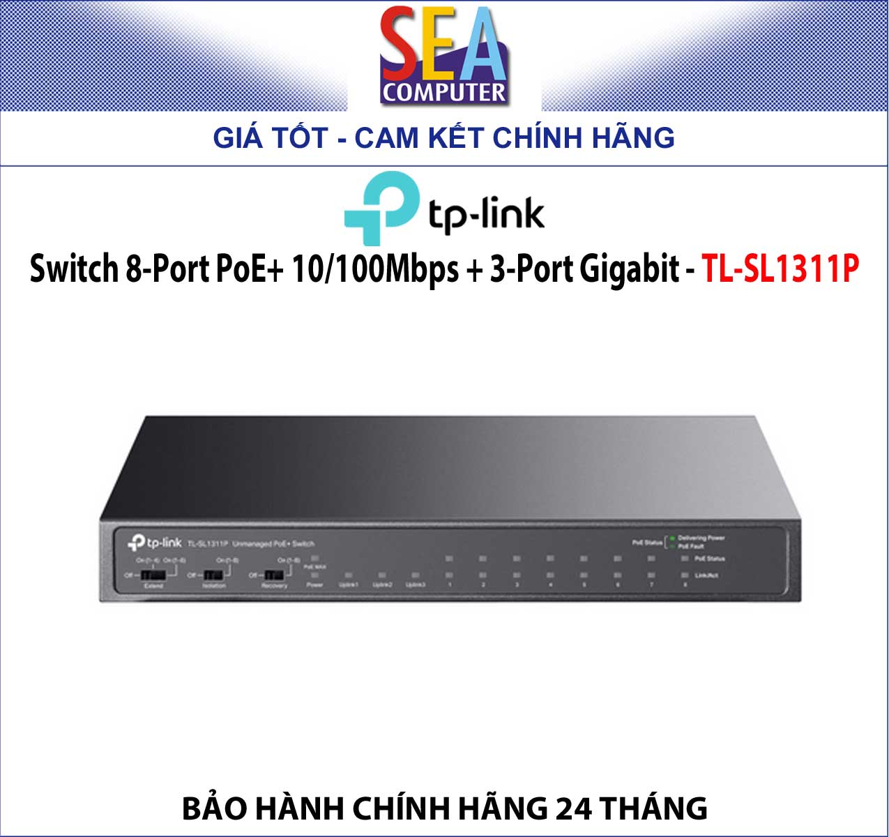 TP-LINK Switch 8-Port PoE+ 10/100Mbps + 3-Port Gigabit - TL-SL1311P