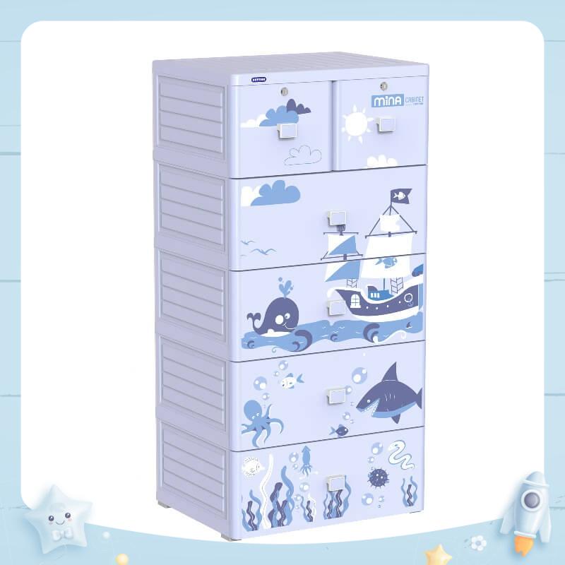 Tủ nhựa Mina Duy Tân 5 tầng 6 Ngăn kéo xanh dương ,hồng ,kem,trắng lá,-Họa Tiết Ngẫu Nhiên nhựa việt nhật
