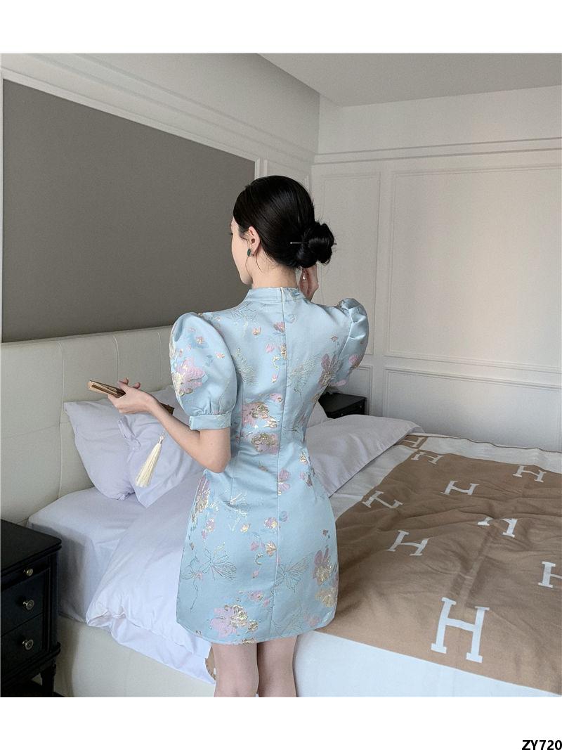 Váy tây phong cách trung quốc sườn xám tôn dáng váy mới cổ điển nữ khí chất mùa hè cách tân kiểu trung quốc váy ngắn cao cấp