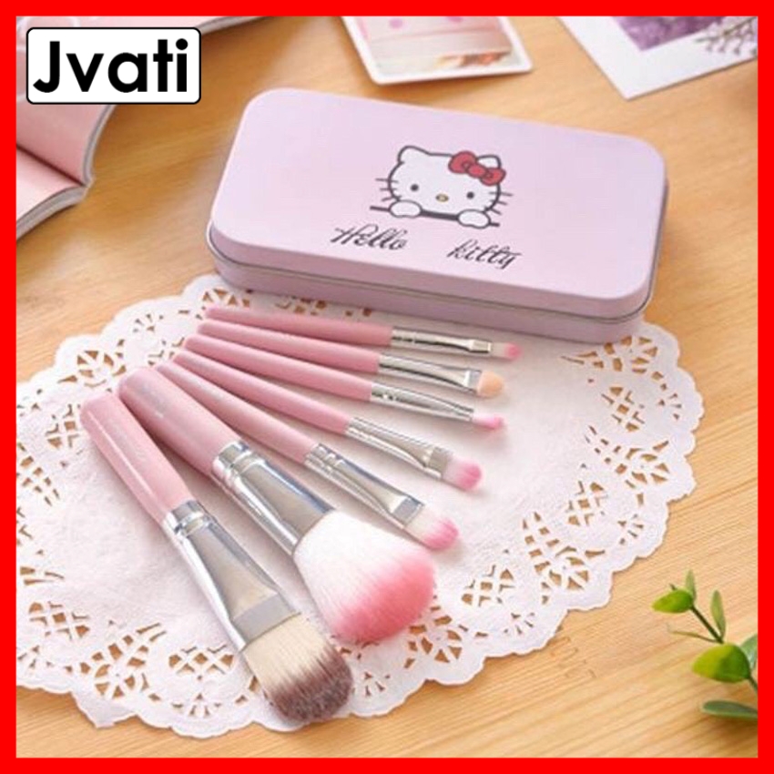 [COMBO] Bộ cọ trang điểm Hello Kitty 7 cây trong hộp xinh xắn, lông cọ mềm với màu hồng cực dễ thương. Hộp cọ thiết kế nhỏ gon dễ dàng bỏ túi mang theo đi học, đi làm, đi chơi, du lịch - Jvati