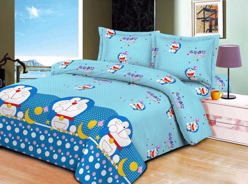 Set 4 món chăn ga gối - đủ size mẫu doremon trăng sao xanh
