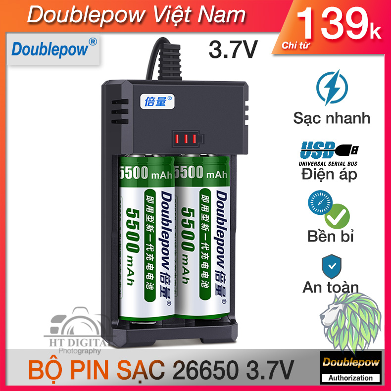 Pin Sạc 18650 26650 Sạc Đa Năng Doubelpow K65 Cho Đèn Pin Siêu Sáng, micro, nguồn dự phòng, đồ chơi, thiếu bị điện tử, máy khoan