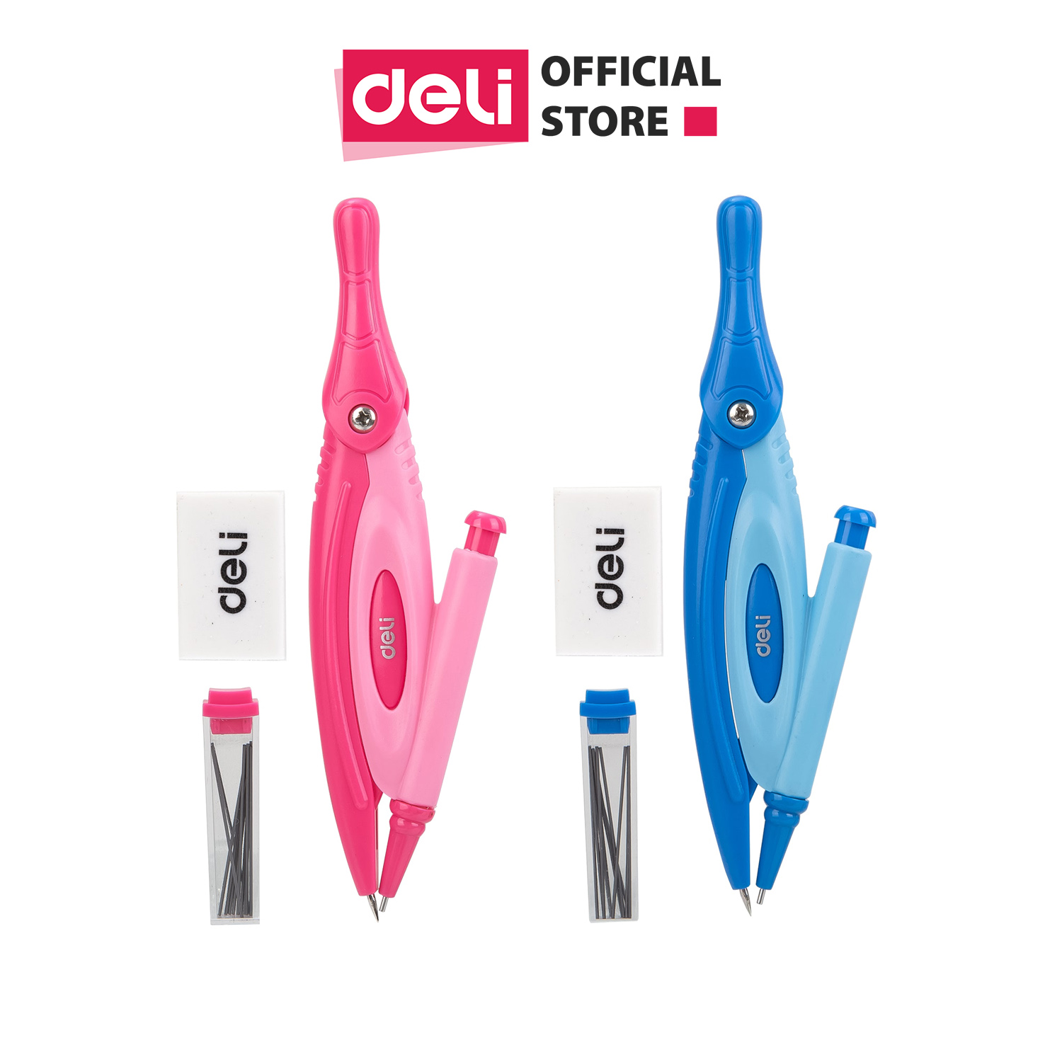 Bộ compa deli, xanh/hồng, gồm 7 dụng cụ/bộ - eg30304