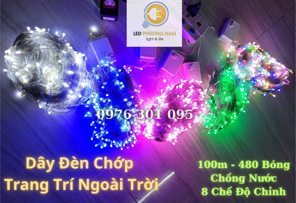 DÂY ĐÈN CHỚP NOEL 100M - 600 BÓNG (ĐỦ MÀU / TRẮNG / VÀNG NẮNG / LÁ / DƯƠNG)
