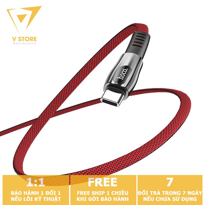 Cáp sạc nhanh type c 3a hoco u70 dây dù dẹt cho android samsung oppo xiaomi chống gãy đứt - 1m2