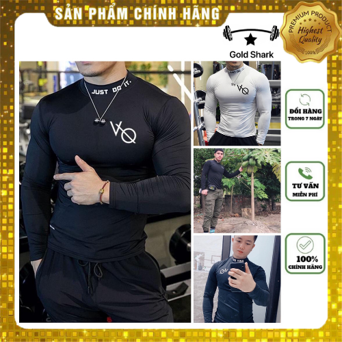 Áo Tập Gym Nam– Áo Thun Dài Tay Thể Thao, Vanquish, Cổ cao, Áo thun co dãn 4 chiều, Ôm body