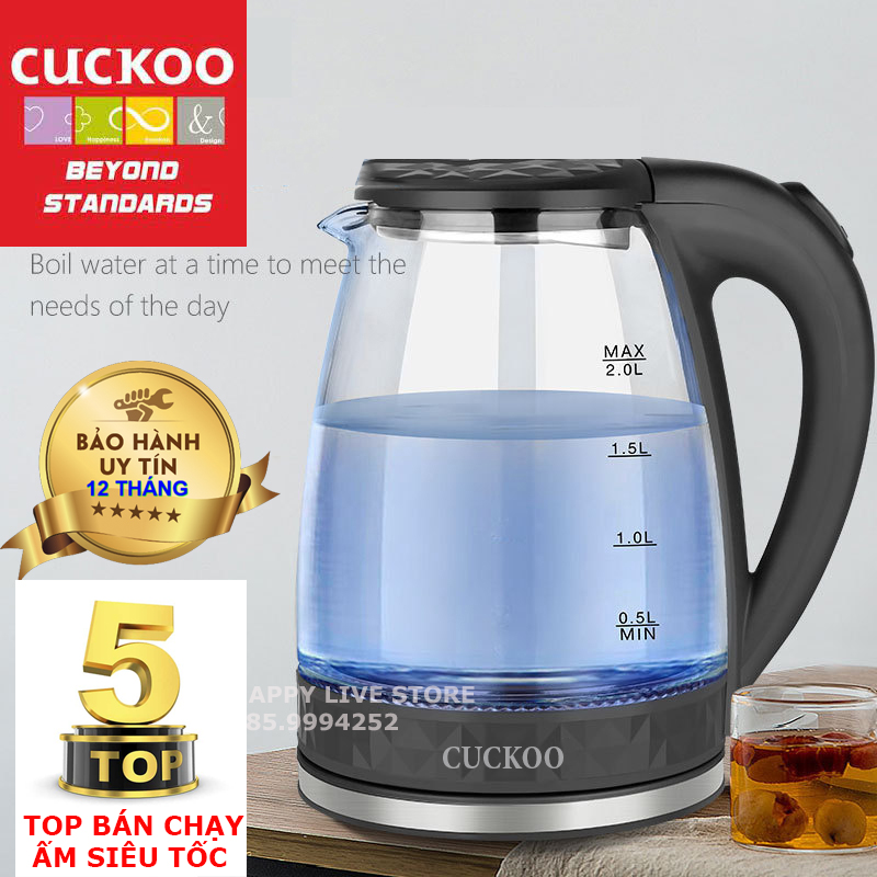 Ấm siêu tốc thuỷ tinh cuckoo st-16, làm từ thủy tinh chịu nhiệt cao, dung tích 2l, an toàn, tiện dụng, siêu tiết kiệm điện