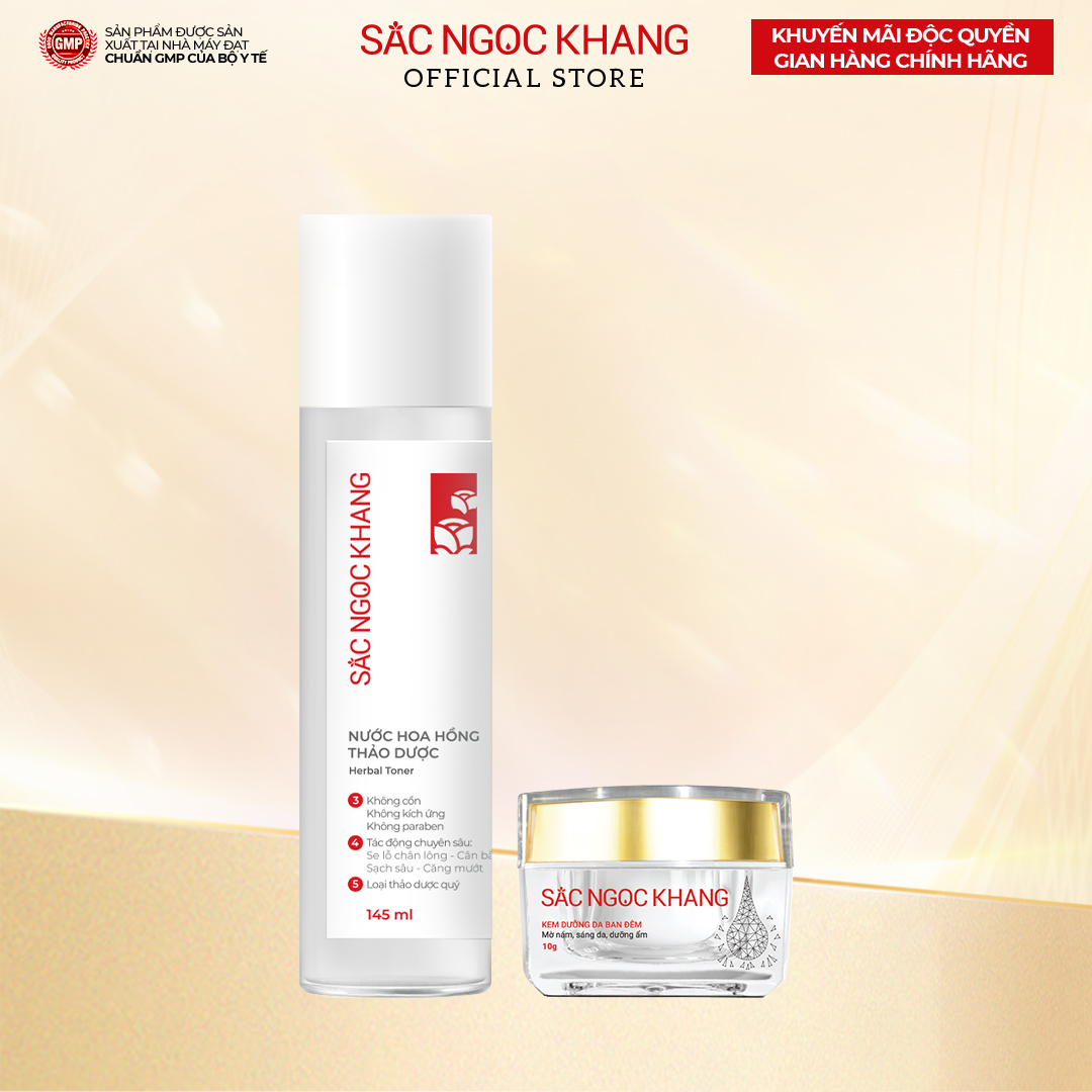 Bộ đôi kết hợp dưỡng da [Kem dưỡng da ban đêm Sắc Ngọc Khang 10g & Nước hoa hồng Sắc Ngọc Khang 145ml]