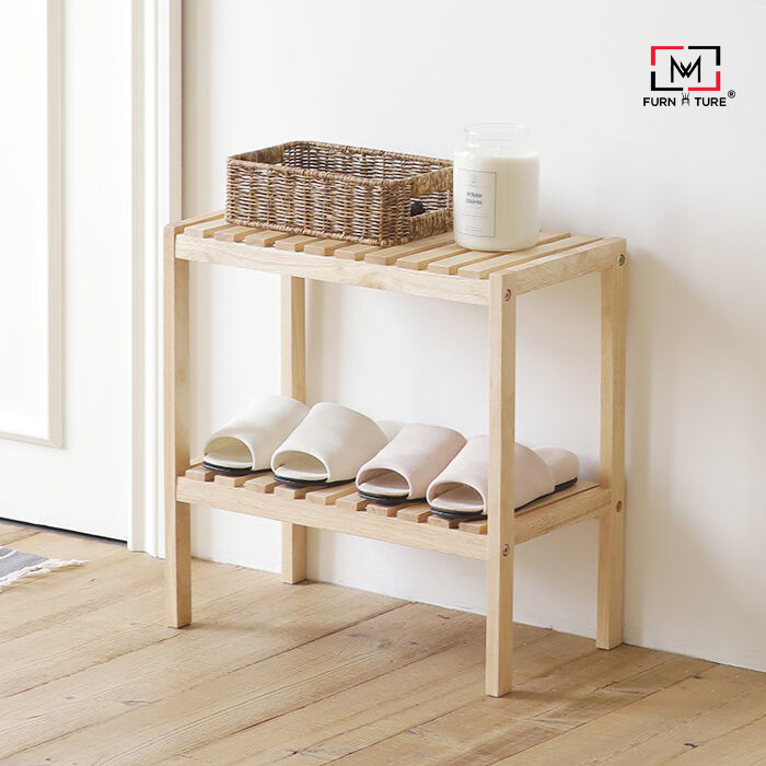 [HCM]KỆ GIÀY DÉP ĐA NĂNG GỖ THÔNG 2 TẦNG SIZE 50X50 - BENCH 2F NATURAL
