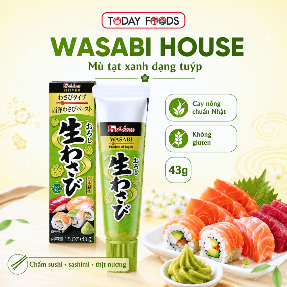 Wasabi House 43G Nhật Bản – Mù Tạt Xanh Dạng Tuýp Không Gluten, Chấm Sushi Sashimi Thịt Nướng